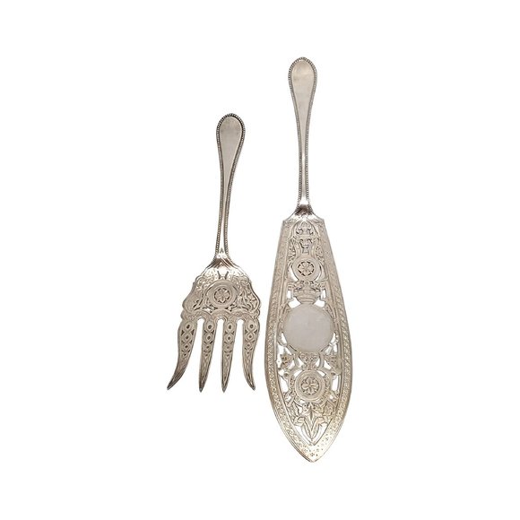 Martin Hall & Co Sheffield England Sterling Silver Fish Server & Fork set #11545 - Picture 1 of 10
